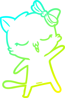 Bir insan tarafından kafasında yay olan çizgi film kedisinin soğuk gradyan çizimi