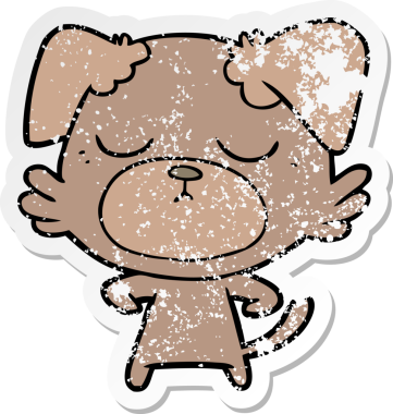 Bir insan tarafından çizilmiş şirin bir köpeğin sıkıntılı çıkartması.