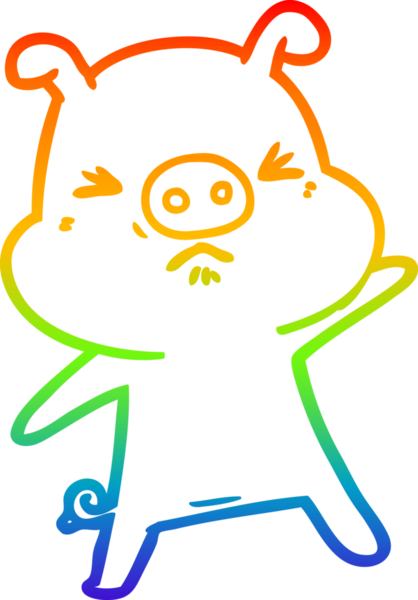 Bir insan tarafından çizilmiş kızgın bir domuzun gökkuşağı gradyan çizimi