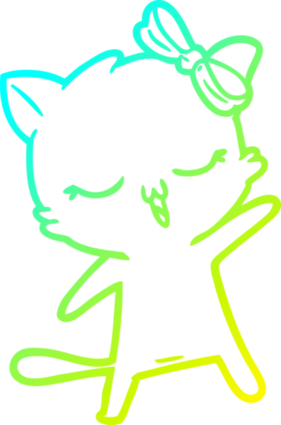 Bir insan tarafından kafasında yay olan çizgi film kedisinin soğuk gradyan çizimi