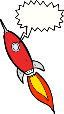 Bir insan tarafından çizilmiş düşünce baloncuklu bir uzay gemisi.