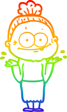 Gökkuşağı gradyan çizgi çizimi Bir insan tarafından çizilmiş mutlu yaşlı kadın