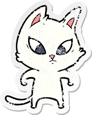 Bir insan tarafından çizilmiş kafası karışmış bir çizgi film kedisinin sıkıntılı çıkartması.