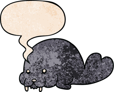 Bir insan tarafından çizilmiş eski dokuda konuşma baloncuğu olan şirin bir mors.