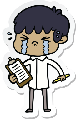 Bir insan tarafından çizilmiş ağlayan bir çizgi film çocuğunun çıkartması.