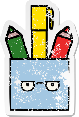 Bir insan tarafından çizilmiş sevimli bir kalem tenceresinin sıkıntılı çıkartması.