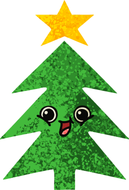 Bir insan tarafından çizilmiş bir noel ağacının retro çizim tarzı karikatürü.