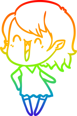 Gökkuşağı gradyanı çizimi. Bir insan tarafından çizilmiş mutlu vampir kız çizgi filmi.