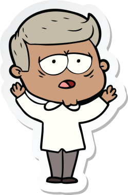 Bir insan tarafından çizilmiş yorgun bir çizgi film çıkartması.