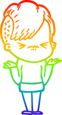 Gökkuşağı gradyan çizgi çizimi Bir insan tarafından çizilmiş sinirli hippi kız