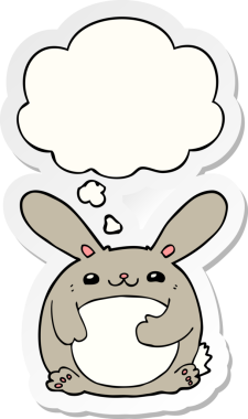 Düşünce baloncuklu çizgi film tavşanı insan tarafından çizilmiş bir çıkartma.