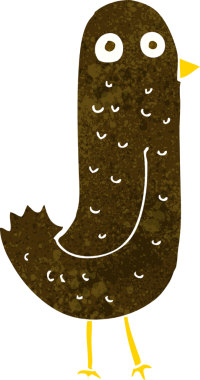 Bir insan tarafından çizilmiş komik çizgi film kuşu.