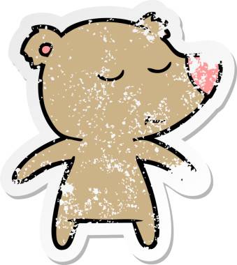 Bir insan tarafından çizilmiş mutlu çizgi film ayısının sıkıntılı çıkartması.