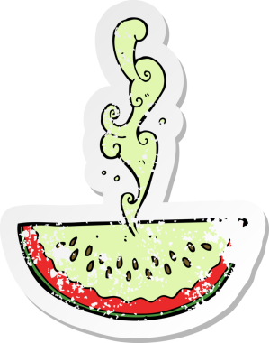 Bir insan tarafından çizilmiş karpuz fışkırtan bir çizgi filmin gerilimli yapıştırması.