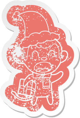 Bir insan tarafından çizilmiş Noel Baba şapkasıyla dolaşan bir maymunun garip bir karikatürü.