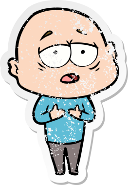 Bir insan tarafından çizilmiş yorgun ve kel bir adamın sıkıntılı çıkartması.