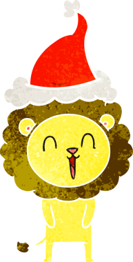 Gülen aslan eli, bir insan tarafından çizilmiş Noel Baba şapkasının retro çizimi.