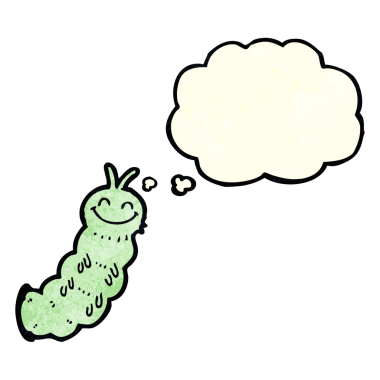 Bir insan tarafından çizilmiş düşünce baloncuklu çizgi film tırtılı.