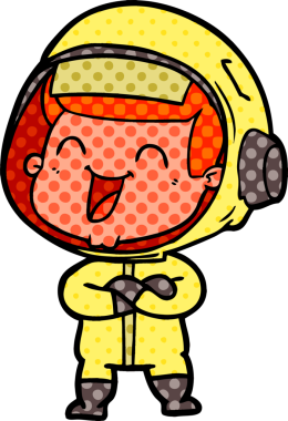 Bir insan tarafından çizilmiş mutlu astronot çizgi filmi.