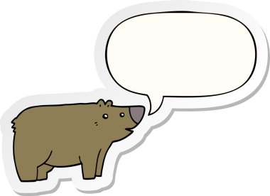 Bir insan tarafından çizilmiş baloncuk çıkartmalı çizgi film ayısı.