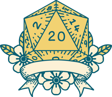 Retro Dövme Biçimi Doğal 20 kritik vuruş D20 zar bir insan tarafından çizildi