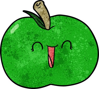 Bir insan tarafından çizilmiş gülen elma çizgi filmi.