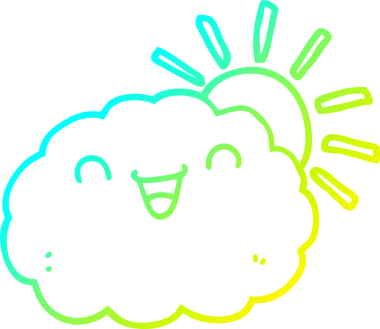 Bir insan tarafından çizilmiş mutlu bir karikatür bulutunun soğuk gradyan çizimi