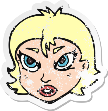 Bir insan tarafından çizilmiş kızgın bir kadın yüzünün gerilimli çıkartması.