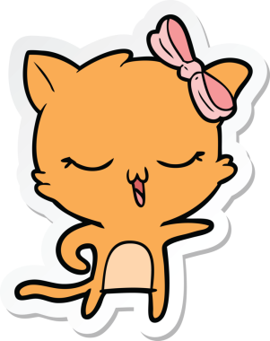 Bir insan tarafından çizilmiş kafasında fiyonk olan çizgi film kedisinin çıkartması.