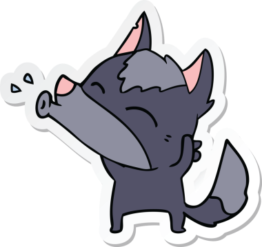 Bir insan tarafından çizilmiş uluyan kurt çizgi filminin çıkartması.