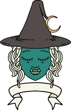 Retro Dövme Biçimi Bir insan tarafından çizilmiş yarı ork cadı yüzü