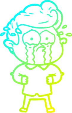 Bir insan tarafından çizilmiş elleri kalçasında ağlayan bir çizgi film karakteri çizimi.