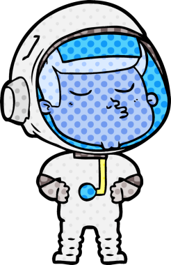 Bir insan tarafından çizilmiş kendine güvenen bir astronot çizgi filmi.