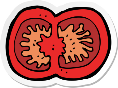 Bir insan tarafından çizilmiş dilimlenmiş domates etiketi.