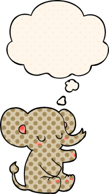 Bir insan tarafından çizilmiş çizgi roman tarzında düşünce baloncuğu olan bir fil.