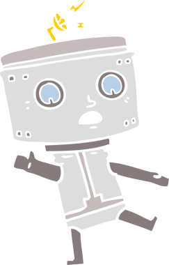 Bir insan tarafından çizilmiş düz renkli çizgi film robotu