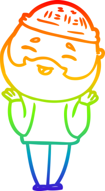 Bir insan tarafından çizilmiş mutlu sakallı bir adamın çizgi çizimi.