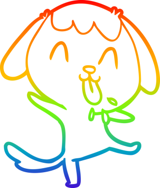 Gökkuşağı gradyan çizimi. Bir insan tarafından çizilmiş şirin bir köpek çizimi.