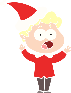 Bir insan tarafından çizilmiş Noel Baba şapkasıyla şaşkınlıkla nefes nefese kalan bir adamın el çizimi.