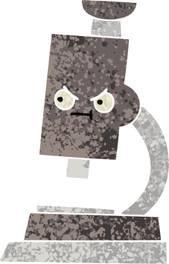 Bir insan tarafından çizilmiş mikroskobun retro illüstrasyon tarzı karikatürü