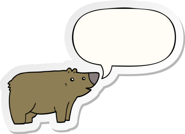 Bir insan tarafından çizilmiş baloncuk çıkartmalı çizgi film ayısı.