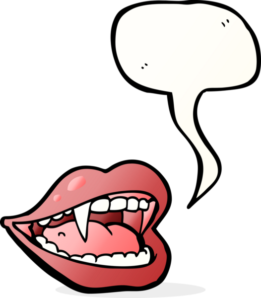 Bir insan tarafından çizilmiş konuşma baloncuğu olan bir vampir ağzı.