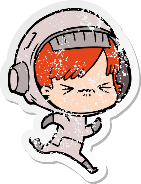 Bir insan tarafından çizilen uzay kızı karikatürünün sıkıntılı çıkartması.