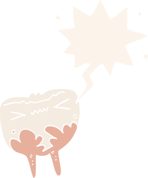 bir insan tarafından çizilmiş, konuşma baloncuklu kötü dişli çizgi film.