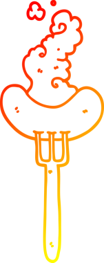 Bir insan tarafından çizilen çatalla çizilmiş bir sosisin sıcak çizgi çizimi