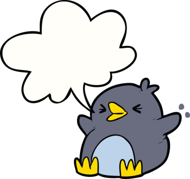 Bir insan tarafından çizilmiş konuşma balonu olan penguen çizgi filmi.