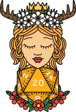 Retro Dövme Tarzı İnsan Druid Bir insan tarafından çizilmiş doğal yirmi zar ile