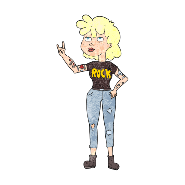 Bir insan tarafından çizilmiş serbest dokulu rockçı kız.