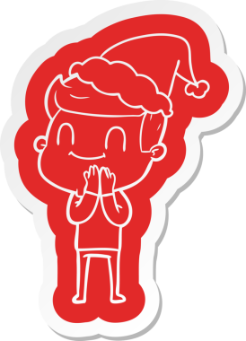 Bir insan tarafından çizilmiş Noel Baba şapkası giyen arkadaş canlısı bir adamın garip çizgi film çıkartması.