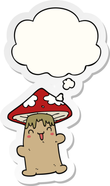 Düşünce baloncuğu insan tarafından çizilmiş bir çıkartma olan mantar karakteri.